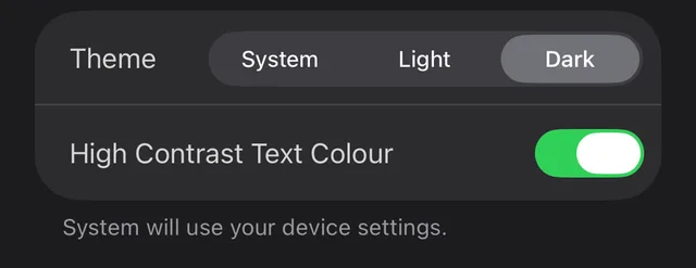 The Theme setting with System, Light and Dark options