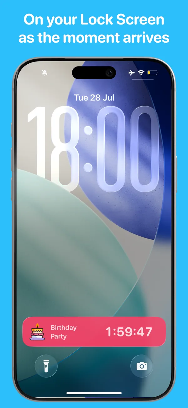 An iPhone Lock Screen with an Event Countdown widget counting down to a birthday