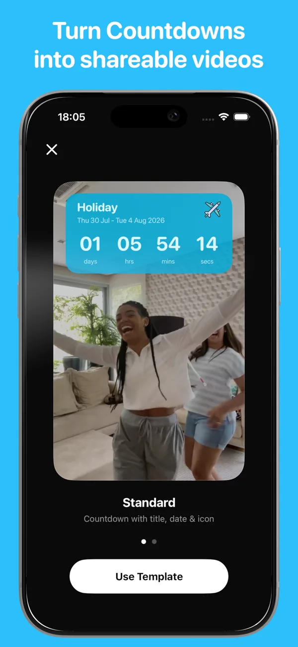 Creating a shareable countdown video from a holiday event with title, date and icon